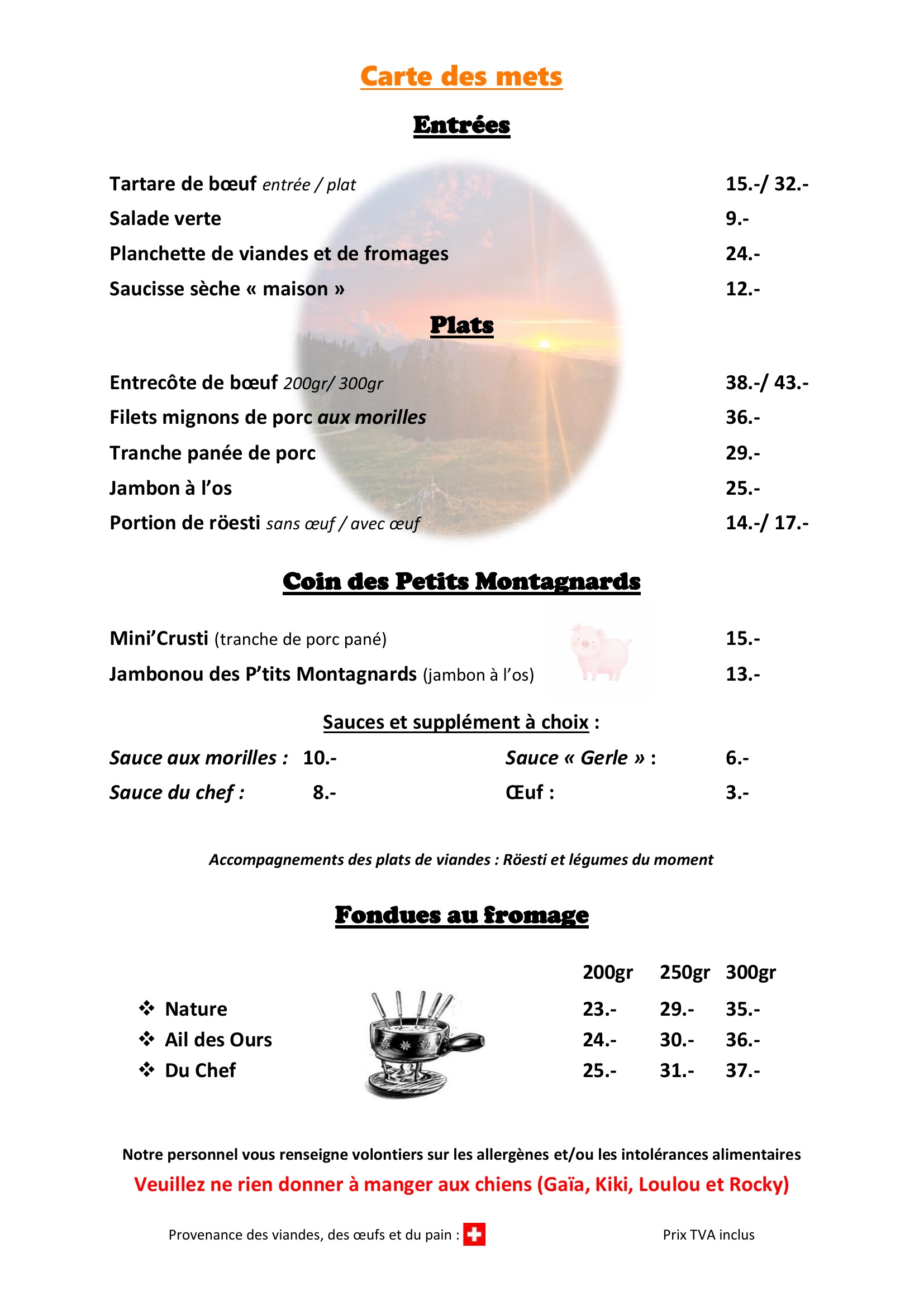 Carte et menu — La Métairie de L'Isle